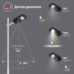 ЭРА Консольный светильник на солн. бат.,SMD,с кронштейном,20W, с датч. движ.,ПДУ,400lm, 5000К, IP65 ‎