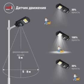 ЭРА Консольный светильник на солн. бат.,COB,20W,с датч. движения, ПДУ, 450 lm, 5000K, IP65 (6/144) ‎