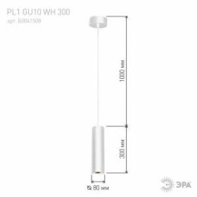 PL1 GU10 WH 300 Подсветка ЭРА подвесной, GU10, D80*300мм, белый (20/240) ‎