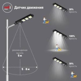 ЭРА Консольный светильник на солн. бат.,COB, 60W, с датч. движ., ПДУ, 1100lm, 5000К, IP65 (6/90) ‎