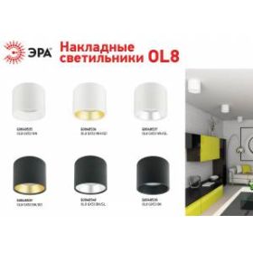 OL8 GX53 BK/SL Подсветка ЭРА Накладной под лампу Gx53, алюминий, цвет черный+серебро (40/800) ‎