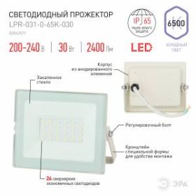 Прожектор светодиодный уличный ЭРА LPR-031-0-65K-030 30Вт 6500К 2400Лм 139x104x35 белый ‎