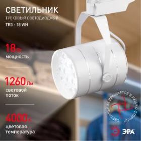 TR3 - 18 WH Трековый Светильник ЭРА 18Вт белый SMD (10/160) ‎