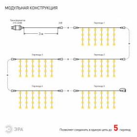 Светодиодная новогодняя гирлянда ЭРА ENOZ-2B Занавес уличная 2 м*2 м желтая 96 LED ‎