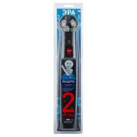 Сетевой фильтр ЭРА SFX-5es-2m-B с надежной защитой с заземлением с выключателем 5 розеток 2м 10А черный ‎