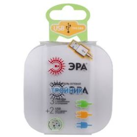 ЭРА Тройник SP-3e-USB-2A 3гн 220V + 2xUSB 2100mA, c заземл, со шт (белый) (6/36/864) ‎