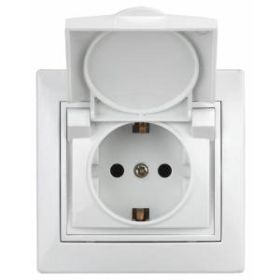 1-203-01 Intro Розетка 2P+E Schuko с крышкой, 16А-250В, IP20, СУ, Plano, белый (10/100/2000) ‎