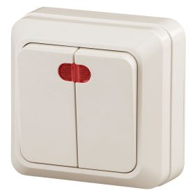 2-105-02 Intro Выключатель двойной с подсветкой, 10А-250В, IP20, ОУ, Quadro, сл.кость (10/200/3600) ‎/ Б0027644