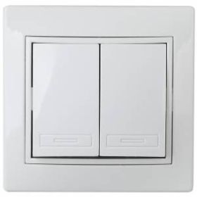 1-104-01 Intro Выключатель двойной, 10А-250В, IP20, СУ, Plano, белый (10/200/2400) ‎/ Б0027601