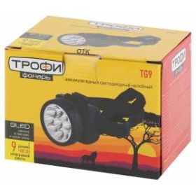 TG9 Фонарь Трофи Акку налобный 4V0.9Ah, 9xLED, ЗУ 220V, карт (25/50/600) ‎