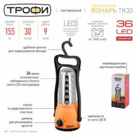 TK30 Фонарь Трофи Акку 4V1.8Ah, 36xLED, ЗУ 220V, карт (15/30/240) ‎