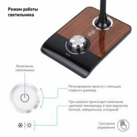 ЭРА наст.светильник NLED-473-10W-BK черный с деревом (6/72) ‎