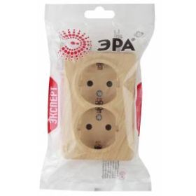 11-2205-11 ЭРА Розетка 2х2P+E Schuko, 16A-250В, IP20, ОУ, Эра Эксперт, сосна (12/120/1920) ‎