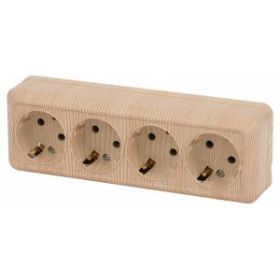 Розетка Intro Quadro 2-208-11 четырехместная с заземлением 4х2P+E, 16А-250В, IP20, открытой установки, сосна ‎/ Б0051135