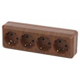 Розетка Intro Quadro 2-208-10 четырехместная с заземлением 4х2P+E, 16А-250В, IP20, открытой установки, венге ‎/ Б0051134