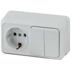 2-702-01 Intro Блок розетка+выкл. двойной гориз. 10(16)А-250В, IP20, ОУ, Quadro, белый (6/120/1440) ‎/ Б0036153