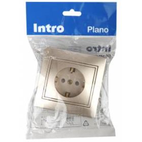 1-201-04 Intro Розетка 2P, 16А-250В, IP20, СУ, Plano, шампань (10/200/2400) ‎