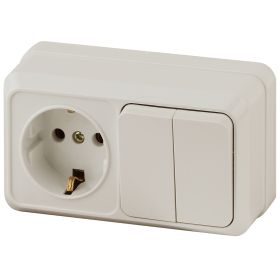2-702-02 Intro Блок розетка+выкл. двойной гориз. 10(16)А-250В, IP20, ОУ, Quadro, сл.кость (6/120/144 ‎/ Б0036154