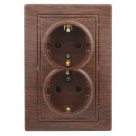 1-205-10 Intro Розетка 2X2P+E Schuko, 16А-250В, IP20, СУ, Plano, венге (10/100/1200) ‎/ Б0030072