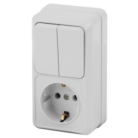 2-706-01 Intro Блок розетка+выкл. двойной верт. 10(16)А-250В, IP20, ОУ, Quadro, белый (6/120/1440) ‎/ Б0036169