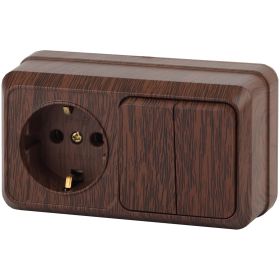 2-702-10 Intro Блок розетка+выкл. двойной гориз. 10(16)А-250В, IP20, ОУ, Quadro, венге (6/120/1440) ‎/ Б0036155