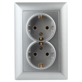 4-205-03 Intro Розетка 2X2P+E Schuko, 16А-250В, СУ, Solo, алюминий (10/100/1400) ‎/ Б0043335