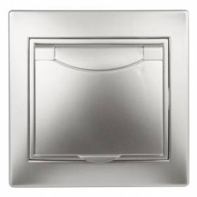 1-203-03 Intro Розетка 2P+E Schuko с крышкой, 16А-250В, IP20, СУ, Plano, алюминий (10/100/1500) ‎/ Б0030062