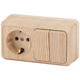 2-702-11 Intro Блок розетка+выкл. двойной гориз. 10(16)А-250В, IP20, ОУ, Quadro, сосна (6/120/1440) ‎/ Б0036156