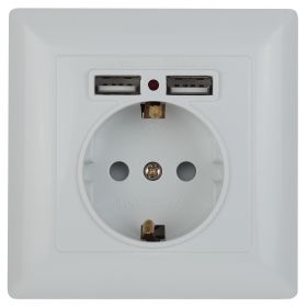4-410-01 Intro Розетка P+E Schuko со шторками, 16А-250В + 2хUSB, СУ, Solo, белый (10/100/2500) ‎/ Б0043403