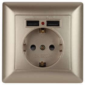 4-410-04 Intro Розетка P+E Schuko со шторками, 16А-250В + 2хUSB, СУ, Solo, шампань (10/100/2500) ‎/ Б0043406