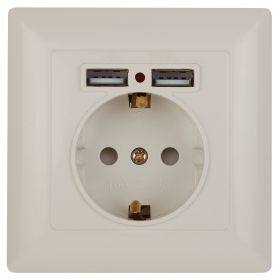 4-410-02 Intro Розетка P+E Schuko со шторками, 16А-250В + 2хUSB, СУ, Solo, слоновая кость (10/100/20 ‎/ Б0043404