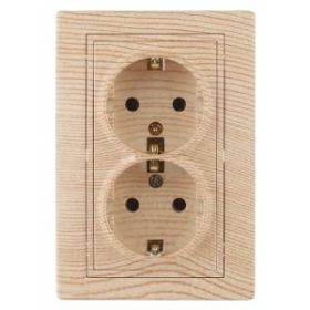 1-205-11 Intro Розетка 2X2P+E Schuko, 16А-250В, IP20, СУ, Plano, сосна (10/100/1200) ‎/ Б0030073