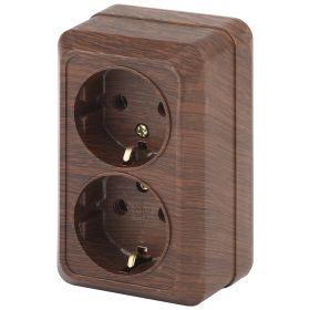 2-204-10 Intro Розетка 2х2P+E Schuko, 16А-250В, IP20, ОУ, Quadro, венге (10/100/1400) ‎/ Б0030126