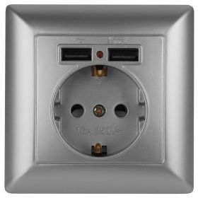 4-410-03 Intro Розетка P+E Schuko со шторками, 16А-250В + 2хUSB, СУ, Solo, алюминий (10/100/2000) ‎/ Б0043405