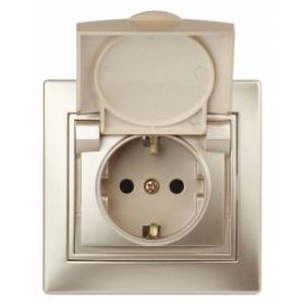 1-203-04 Intro Розетка 2P+E Schuko с крышкой, 16А-250В, IP20, СУ, Plano, шампань (10/100/1500) ‎