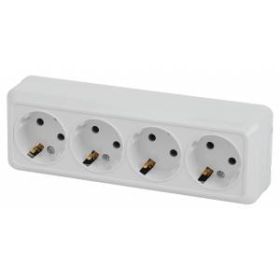 Розетка Intro Quadro 2-208-01 четырехместная с заземлением 4х2P+E, 16А-250В, IP20, открытой установки, белый ‎/ Б0051132