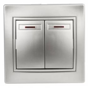 1-105-03 Intro Выключатель двойной с подсветкой, 10А-250В, IP20, СУ, Plano, алюминий (10/200/2400) ‎/ Б0030046