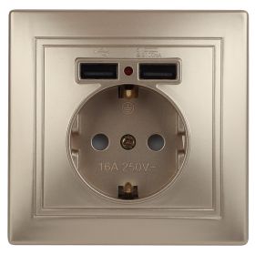 1-410-04 Intro Розетка+USB, IP20, СУ, Plano, шампань (10/100/2500) ‎/ Б0043250