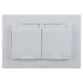 1-210-01 Intro Розетка 2х2P+E Schuko с крышкой штор., 16А-250В, IP20, СУ, IP44, Plano, белый (10/100/1500) ‎