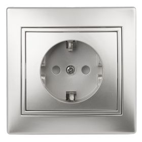 1-206-03 Intro Розетка 2P+E Schuko со шторками, 16А-250В, IP20, СУ, Plano, алюминий (10/200/2000) ‎/ Б0030074