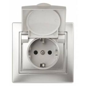 1-203-03 Intro Розетка 2P+E Schuko с крышкой, 16А-250В, IP20, СУ, Plano, алюминий (10/100/1500) ‎