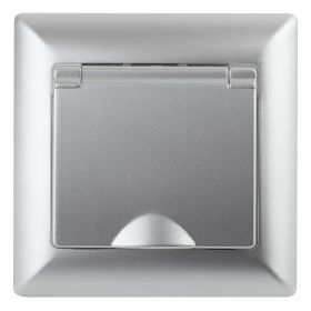 4-203-03 Intro Розетка 2P+E Schuko с крышкой, 16А-250В, СУ, Solo, алюминий (10/100/2400) ‎/ Б0043321