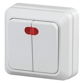 2Э-105-01 Intro Выключатель двойной с подсветкой, 10А-250В, ОУ, б.м.п., Quadro, белый (10/200/2400) ‎/ Б0038840