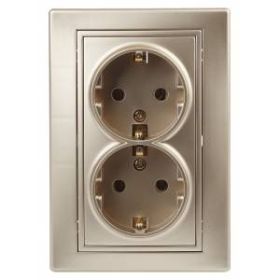 1-205-04 Intro Розетка 2X2P+E Schuko, 16А-250В, IP20, СУ, Plano, шампань (10/100/1200) ‎/ Б0030071