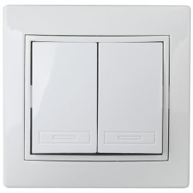 1А-104-01 Intro Выключатель двойной, 10А-250В, СУ, Al+Cu, Plano, белый (10/200/2400) ‎/ Б0038594