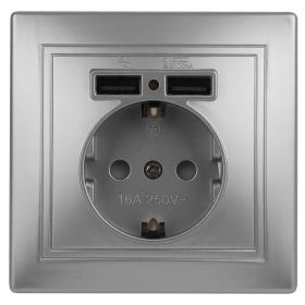 1-410-03 Intro Розетка+USB, IP20, СУ, Plano, алюминий (10/100/2400) ‎/ Б0043249