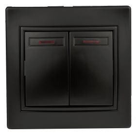 1-105-05 Intro Выключатель двойной с подсветкой, 10А-250В, IP20, СУ, Plano, антрацит (10/200/3600) ‎/ Б0044564
